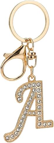 Rhinestone Initial Keychain,Gold Tone Letter Keychain with Crystal Charm for Purse,Bling Monogram Key Ring,Gift for Women in Saudi Arabia