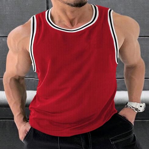 Men's Summer Knit Vertical Stripe Fitness Sports Slim Fit Tank Top Workout Sleeveless Shirt Breathable Lightweight Vest in Kuwait