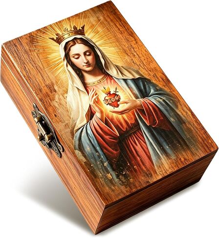 Novabright Wooden Christian Prayer Box Virgin Mary Catholic Rosary Box Mother Mary Jewelry Keepsake Case 6.5 x 4.2 x 2.2 Inch Our Lady of Guadalupe for Women Vintage Home Decor Religious Gift in Kuwait