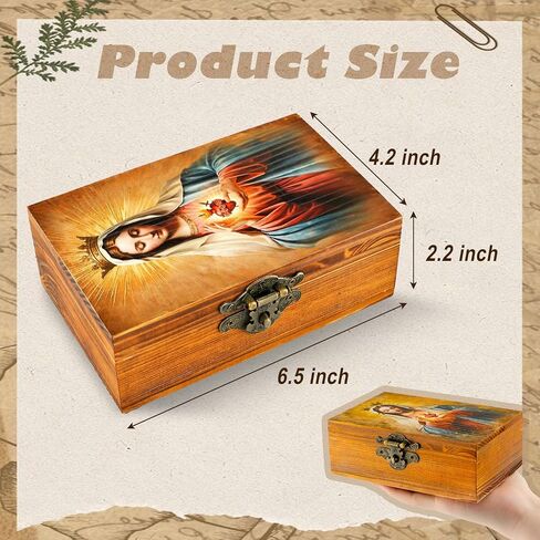 Novabright Wooden Christian Prayer Box Virgin Mary Catholic Rosary Box Mother Mary Jewelry Keepsake Case 6.5 x 4.2 x 2.2 Inch Our Lady of Guadalupe for Women Vintage Home Decor Religious Gift in Kuwait