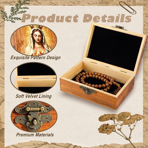 Novabright Wooden Christian Prayer Box Virgin Mary Catholic Rosary Box Mother Mary Jewelry Keepsake Case 6.5 x 4.2 x 2.2 Inch Our Lady of Guadalupe for Women Vintage Home Decor Religious Gift in Kuwait
