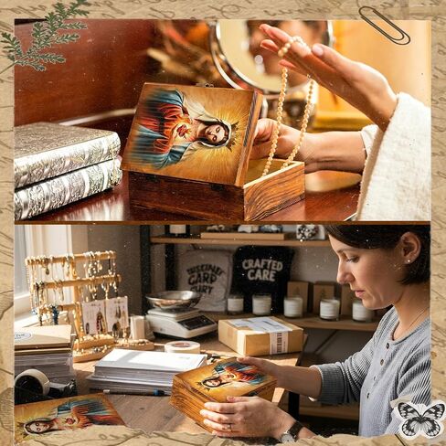 Novabright Wooden Christian Prayer Box Virgin Mary Catholic Rosary Box Mother Mary Jewelry Keepsake Case 6.5 x 4.2 x 2.2 Inch Our Lady of Guadalupe for Women Vintage Home Decor Religious Gift in Kuwait