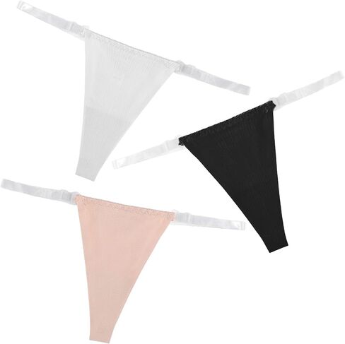 3 Pack Clear Strap Thongs Women Seamless Panties Adjustable G String Thongs Sexy No Show Briefs Invisible Clear Strap Underwear Low Rise Panties in Saudi Arabia