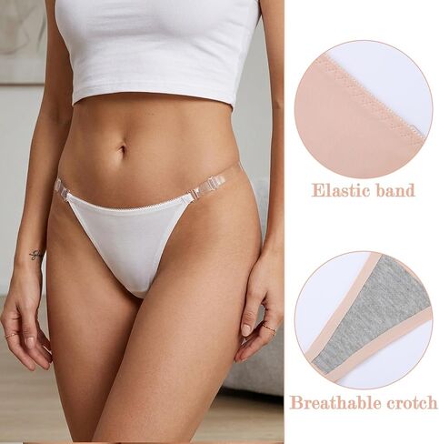 3 Pack Clear Strap Thongs Women Seamless Panties Adjustable G String Thongs Sexy No Show Briefs Invisible Clear Strap Underwear Low Rise Panties in Saudi Arabia