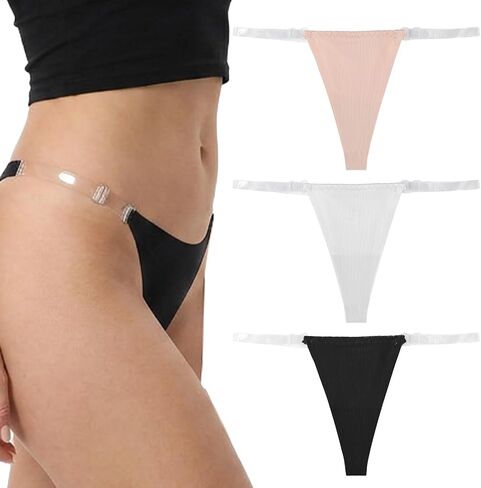 3 Pack Clear Strap Thongs Women Seamless Panties Adjustable G String Thongs Sexy No Show Briefs Invisible Clear Strap Underwear Low Rise Panties in Saudi Arabia