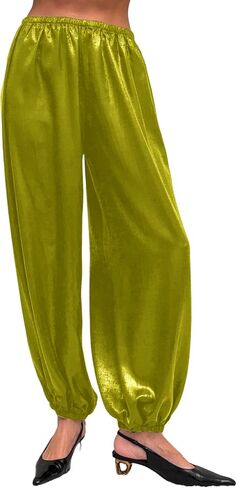Unybwonn Women Wide Leg Satin Pants Palazzo Balloon Pleated Barrel Silk Pants Casual High Waist Lantern Joggers Trousers in Saudi Arabia