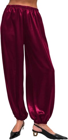 Unybwonn Women Wide Leg Satin Pants Palazzo Balloon Pleated Barrel Silk Pants Casual High Waist Lantern Joggers Trousers in Saudi Arabia