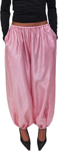 Unybwonn Women Wide Leg Satin Pants Palazzo Balloon Pleated Barrel Silk Pants Casual High Waist Lantern Joggers Trousers in Saudi Arabia