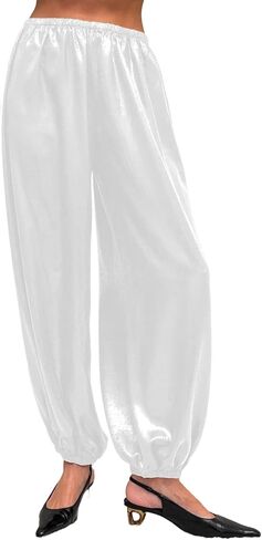 Unybwonn Women Wide Leg Satin Pants Palazzo Balloon Pleated Barrel Silk Pants Casual High Waist Lantern Joggers Trousers in Saudi Arabia