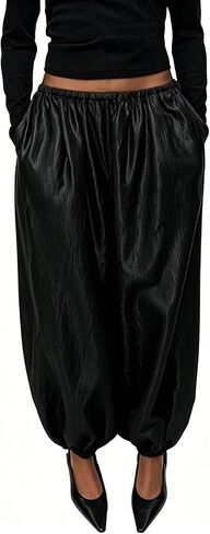 Unybwonn Women Wide Leg Satin Pants Palazzo Balloon Pleated Barrel Silk Pants Casual High Waist Lantern Joggers Trousers in Saudi Arabia