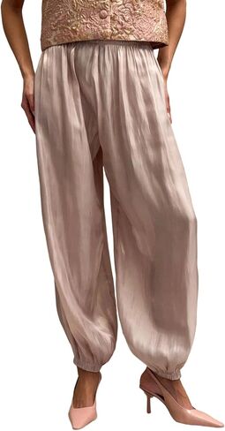 Unybwonn Women Wide Leg Satin Pants Palazzo Balloon Pleated Barrel Silk Pants Casual High Waist Lantern Joggers Trousers in Saudi Arabia