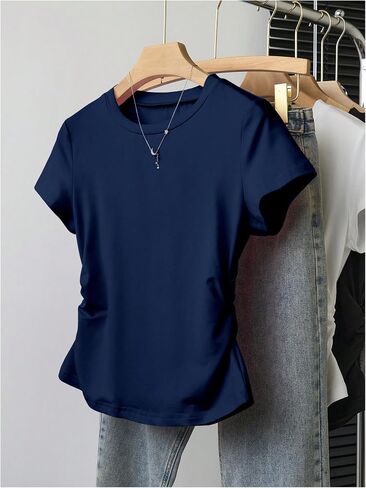 OYOANGLE Girl's 5 Pack Short Sleeve Ruched Tees Crew Neck Basic T Shirts Top in Kuwait