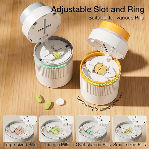 3-in-1 Pill Splitter 1/4 & 1/2, QUARDINE Adjustable Pill Cutter with Storage & Grinder, Tablet Cutter with Stainless Steel Blade, Pill Grinder for Vitamins, Tablets, Small or Large Pills (Orange) in Kuwait