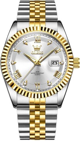 OLEVS Watches for Men, Casual Waterproof Stainless Steel Watch for Mens, Fashion Men Quart Watches with Date, White/Black/Blue/Gold/Green Dial in Kuwait