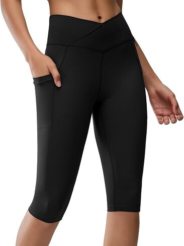 Women's Long Biker Shorts Hiking Knee Length Capri Leggings, High Waisted Bermuda Shorts with Pockets 14 Inch in Kuwait