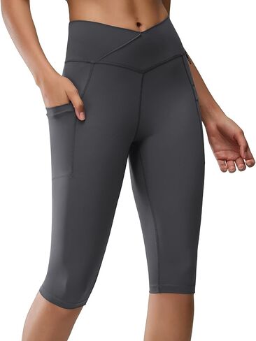 Women's Long Biker Shorts Hiking Knee Length Capri Leggings, High Waisted Bermuda Shorts with Pockets 14 Inch in Kuwait