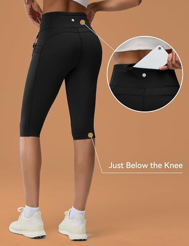 Women's Long Biker Shorts Hiking Knee Length Capri Leggings, High Waisted Bermuda Shorts with Pockets 14 Inch in Kuwait