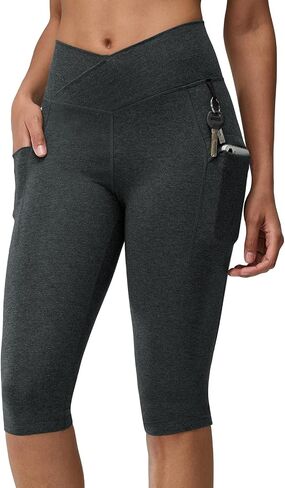 Women's Long Biker Shorts Hiking Knee Length Capri Leggings, High Waisted Bermuda Shorts with Pockets 14 Inch in Kuwait