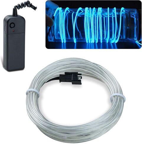 lychee 9ft EL Wire Lights Neon Glowing Strobing Electroluminescent Light El Wire w/Battery Pack for Parties, Halloween Decoration (Ice Blue) in Saudi Arabia
