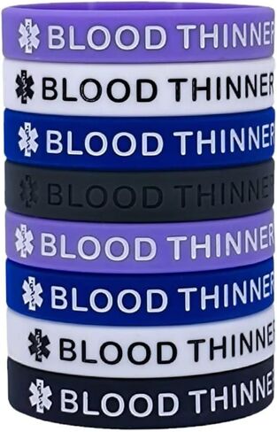 Blood Thinner Medical Alert Silicone Wristbands, Multicolor, 8 Pack, Women Men Emergency ID Bracelets in Saudi Arabia