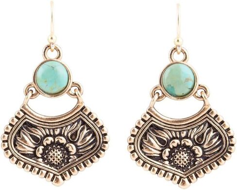 Barse Jewelry Blue Turquoise Flourish Golden Drop Earrings in Saudi Arabia