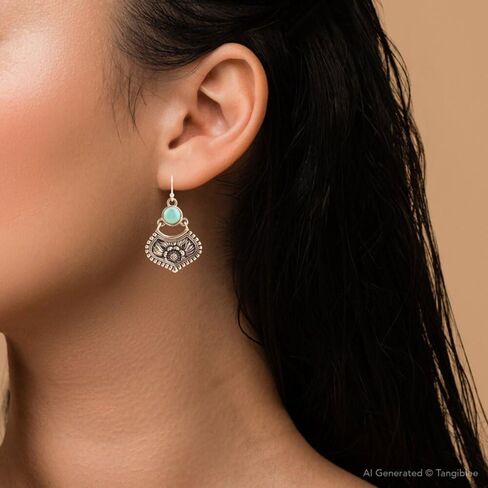 Barse Jewelry Blue Turquoise Flourish Golden Drop Earrings in Saudi Arabia
