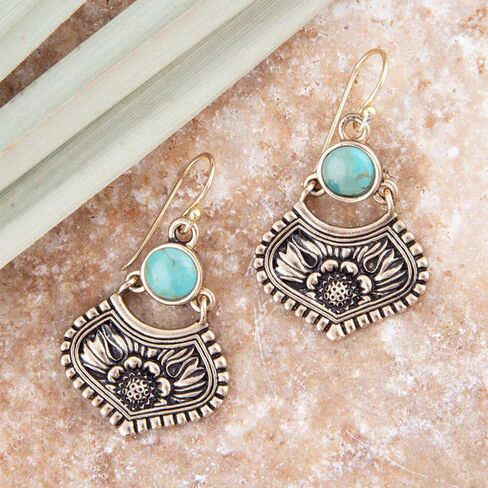 Barse Jewelry Blue Turquoise Flourish Golden Drop Earrings in Saudi Arabia