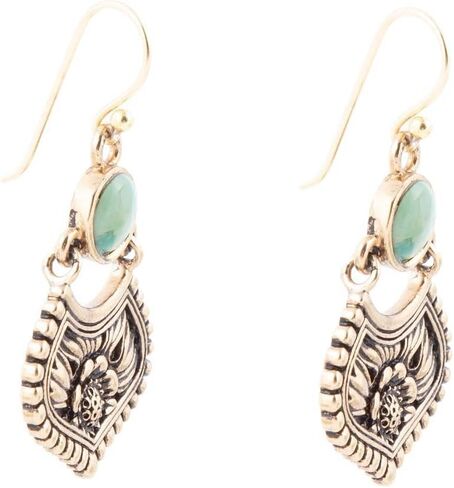 Barse Jewelry Blue Turquoise Flourish Golden Drop Earrings in Saudi Arabia
