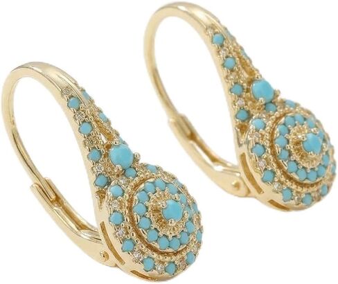 Turquoise Drop Earrings for Women - Gold Plated Teal Dangle Jewelry for Statement Wear and Formal Occasions in Saudi Arabia