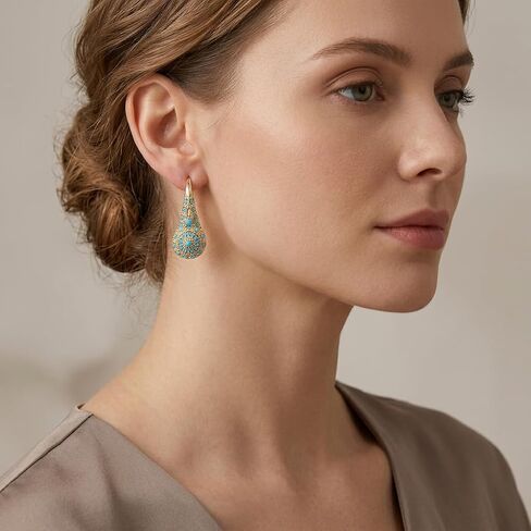 Turquoise Drop Earrings for Women - Gold Plated Teal Dangle Jewelry for Statement Wear and Formal Occasions in Saudi Arabia