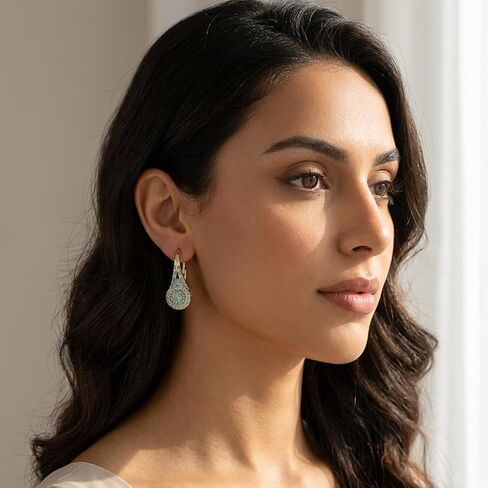 Turquoise Drop Earrings for Women - Gold Plated Teal Dangle Jewelry for Statement Wear and Formal Occasions in Saudi Arabia