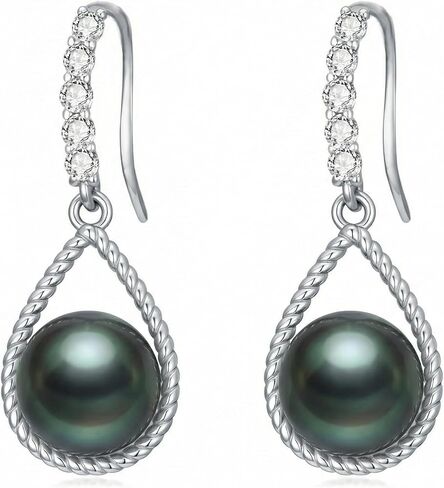 0.3 Cttw Lab Grown Diamond and Freshwater Cultured Pearl Dangle Earrings for Women Sterling Silver in Kuwait