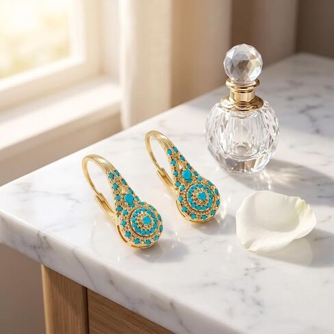 Turquoise Drop Earrings for Women - Gold Plated Teal Dangle Jewelry for Statement Wear and Formal Occasions in Saudi Arabia