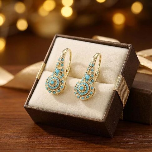 Turquoise Drop Earrings for Women - Gold Plated Teal Dangle Jewelry for Statement Wear and Formal Occasions in Saudi Arabia