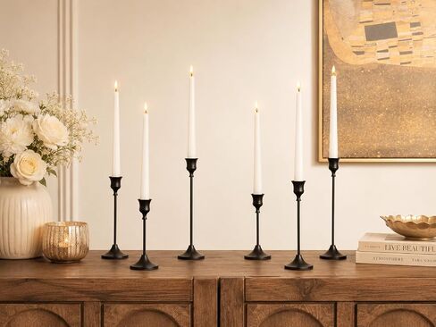 Set of 12 French Gold Candle Holders for Taper, Vintage Candlestick Holder Decorative Metal Candle Sticks Home Decor Centerpieces for Table Mantel Festive Decorations in Kuwait