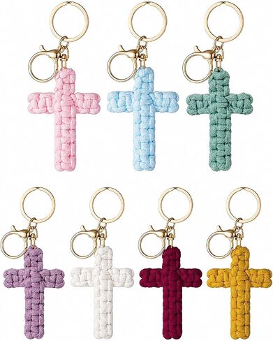 7 PCS Macrame Cross Keychain, Handmade Soft Jesus Christian Key Chain Car Accessories for Women Men Gifts in Saudi Arabia