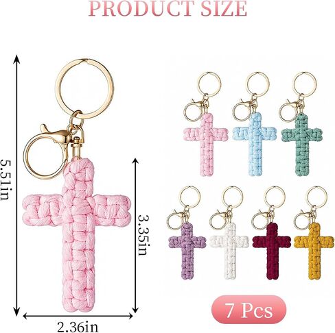 7 PCS Macrame Cross Keychain, Handmade Soft Jesus Christian Key Chain Car Accessories for Women Men Gifts in Saudi Arabia