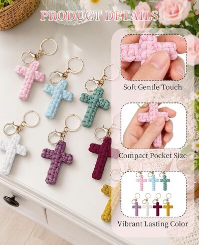 7 PCS Macrame Cross Keychain, Handmade Soft Jesus Christian Key Chain Car Accessories for Women Men Gifts in Saudi Arabia