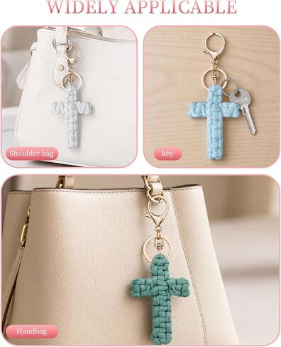 7 PCS Macrame Cross Keychain, Handmade Soft Jesus Christian Key Chain Car Accessories for Women Men Gifts in Saudi Arabia