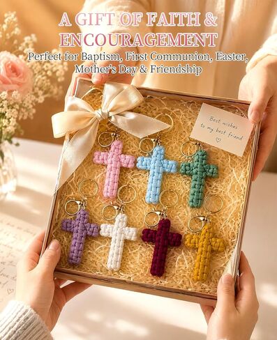 7 PCS Macrame Cross Keychain, Handmade Soft Jesus Christian Key Chain Car Accessories for Women Men Gifts in Saudi Arabia