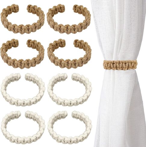 ASTIMEA 8 Packs 9.4''/24 CM Boho Curtain Tie Backs No Drilling, Rustic Outdoor Curtain Tiebacks Holdbacks Holder Braided Lightweight Decorative for Drapes Home Farmhouse Bedroom Office White in Saudi Arabia