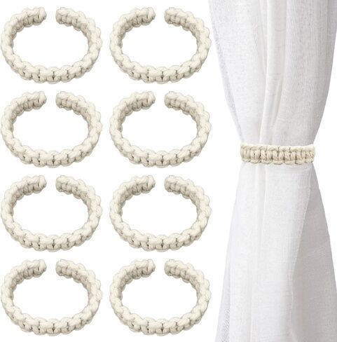 ASTIMEA 8 Packs 9.4''/24 CM Boho Curtain Tie Backs No Drilling, Rustic Outdoor Curtain Tiebacks Holdbacks Holder Braided Lightweight Decorative for Drapes Home Farmhouse Bedroom Office White in Saudi Arabia