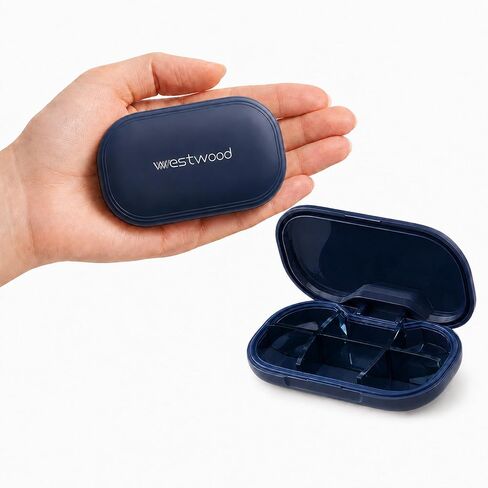 1 Pack Mini White Small Pill Organizer, 6 Compartments, Compact Stylish Travel Camping Pill Box Case, Portable and Moistureproof to Store Vitamins, Medication and Supplements in Kuwait