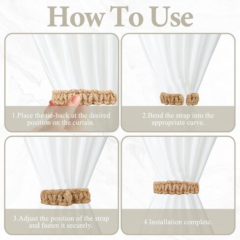 ASTIMEA 8 Packs 9.4''/24 CM Boho Curtain Tie Backs No Drilling, Rustic Outdoor Curtain Tiebacks Holdbacks Holder Braided Lightweight Decorative for Drapes Home Farmhouse Bedroom Office White in Saudi Arabia