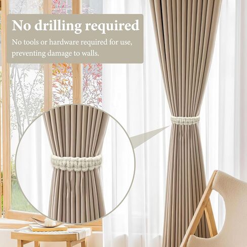 ASTIMEA 8 Packs 9.4''/24 CM Boho Curtain Tie Backs No Drilling, Rustic Outdoor Curtain Tiebacks Holdbacks Holder Braided Lightweight Decorative for Drapes Home Farmhouse Bedroom Office White in Saudi Arabia