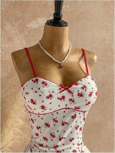 OYOANGLE Women's Floral Ribbed Cami Short Dress Spaghetti Strap Backless Y2K Party Going Out Dress in Kuwait