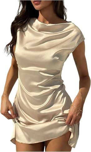 SweatyRocks Women's Cowl Neck Cap Sleeve Satin Mini Dress Wedding Guest Dresses in Kuwait