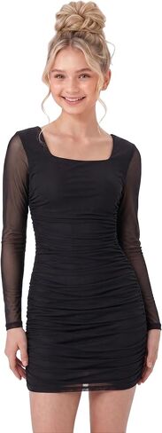2Bunnies Tween Teen Girls Sparkly Mesh Long Sleeve Ruched Bodycon Party Dress in Saudi Arabia