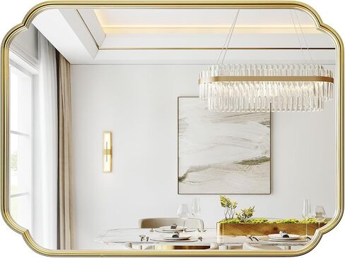 Gold Bathroom Mirror, 30" x 40"Rounded Corner Rectangle Wall Mirrors with Metal Frame, Modern Vanity Mirror for Over Sink, Bedroom, Entryway, Horizontal or Vertical in Saudi Arabia