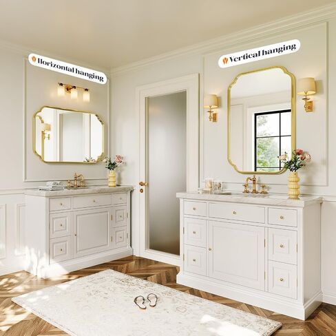 Gold Bathroom Mirror, 30" x 40"Rounded Corner Rectangle Wall Mirrors with Metal Frame, Modern Vanity Mirror for Over Sink, Bedroom, Entryway, Horizontal or Vertical in Saudi Arabia